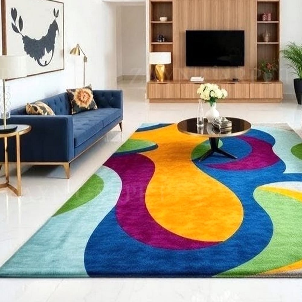 Handcrafted Multicolor Wave Abstract Living Room Rug